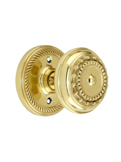 Rope Rosette Door Set With Meadows Door Knobs Polished Brass.